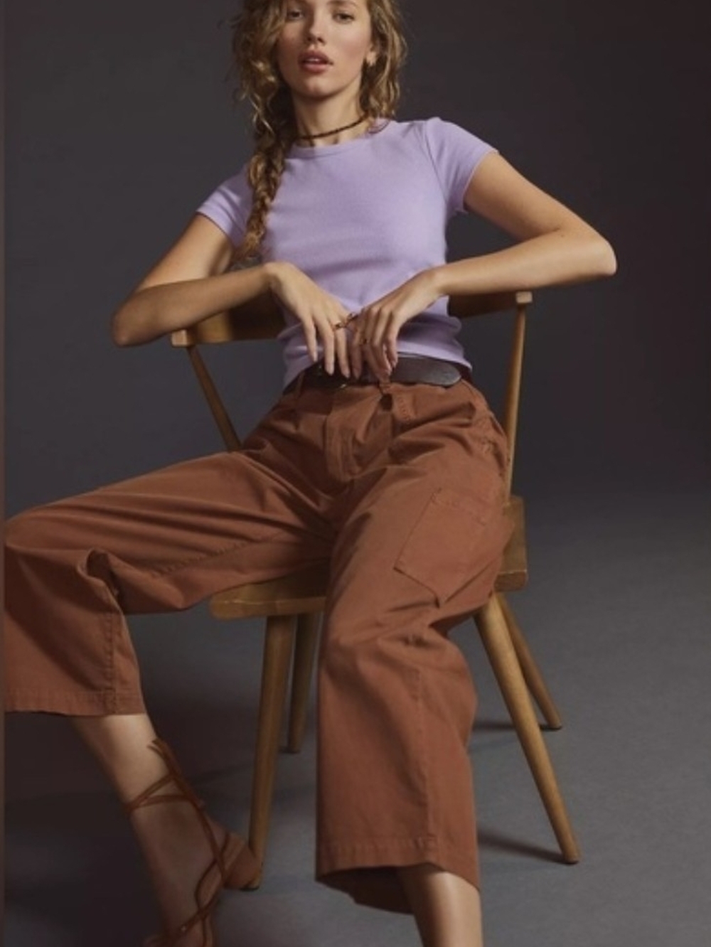 Maeve by Anthropologie Lavender Short-Sleeve Ribbed Tee Size Small
